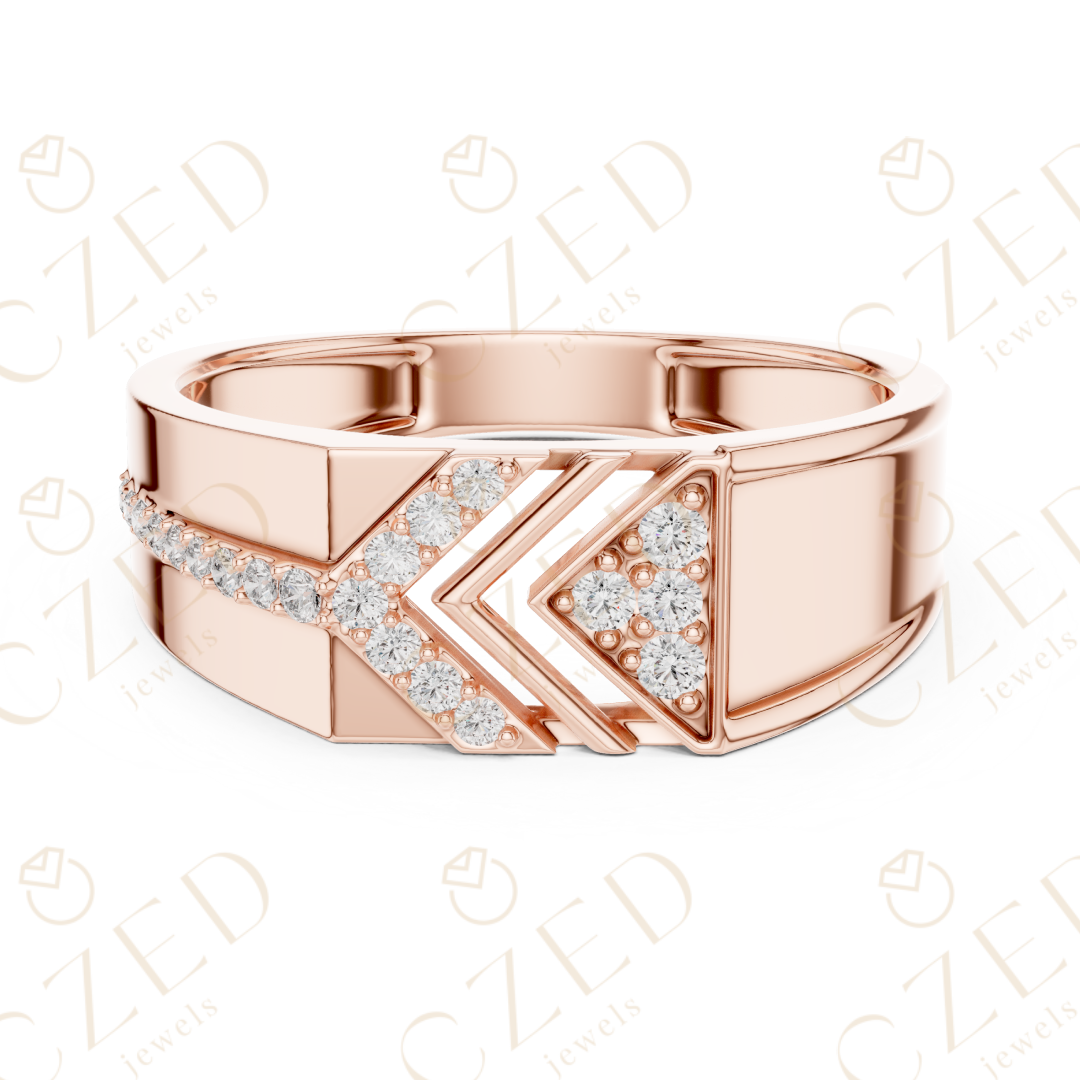 Round Cut Diamond Geometric Chevron Panel Band