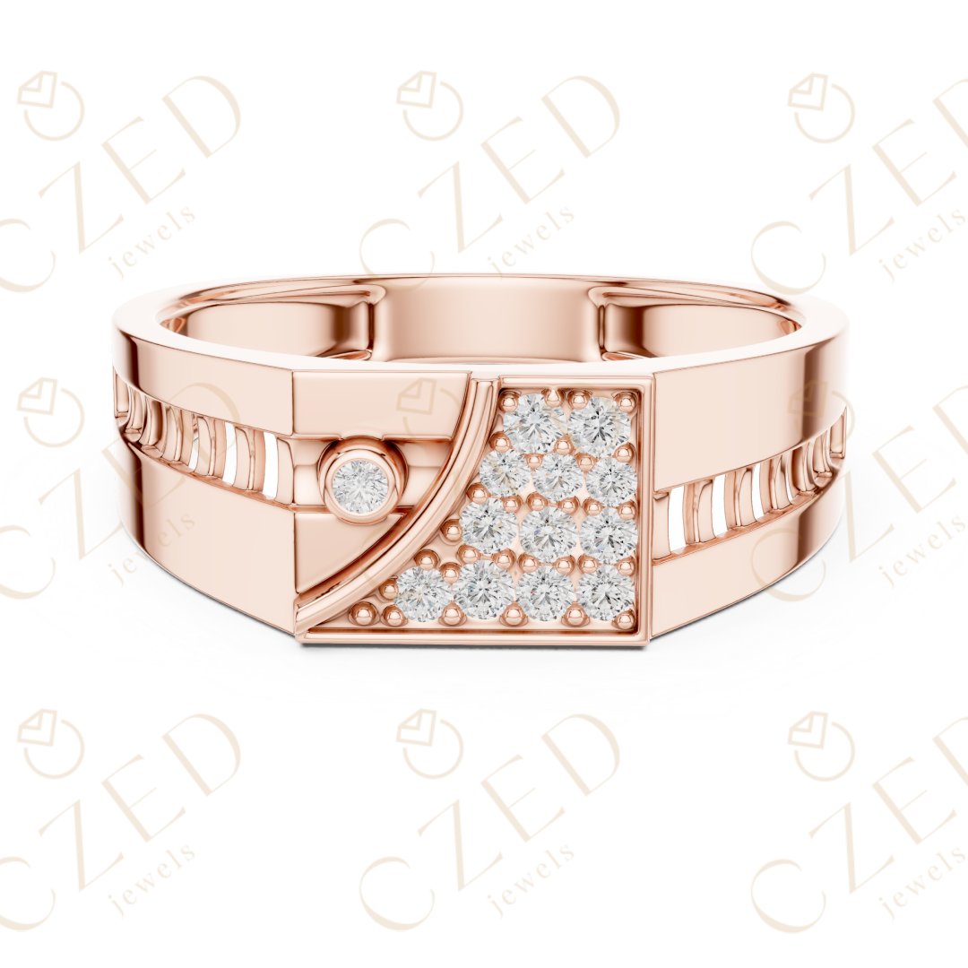 Round Brilliant Diamond Geometric Panel Pavé Band Ring