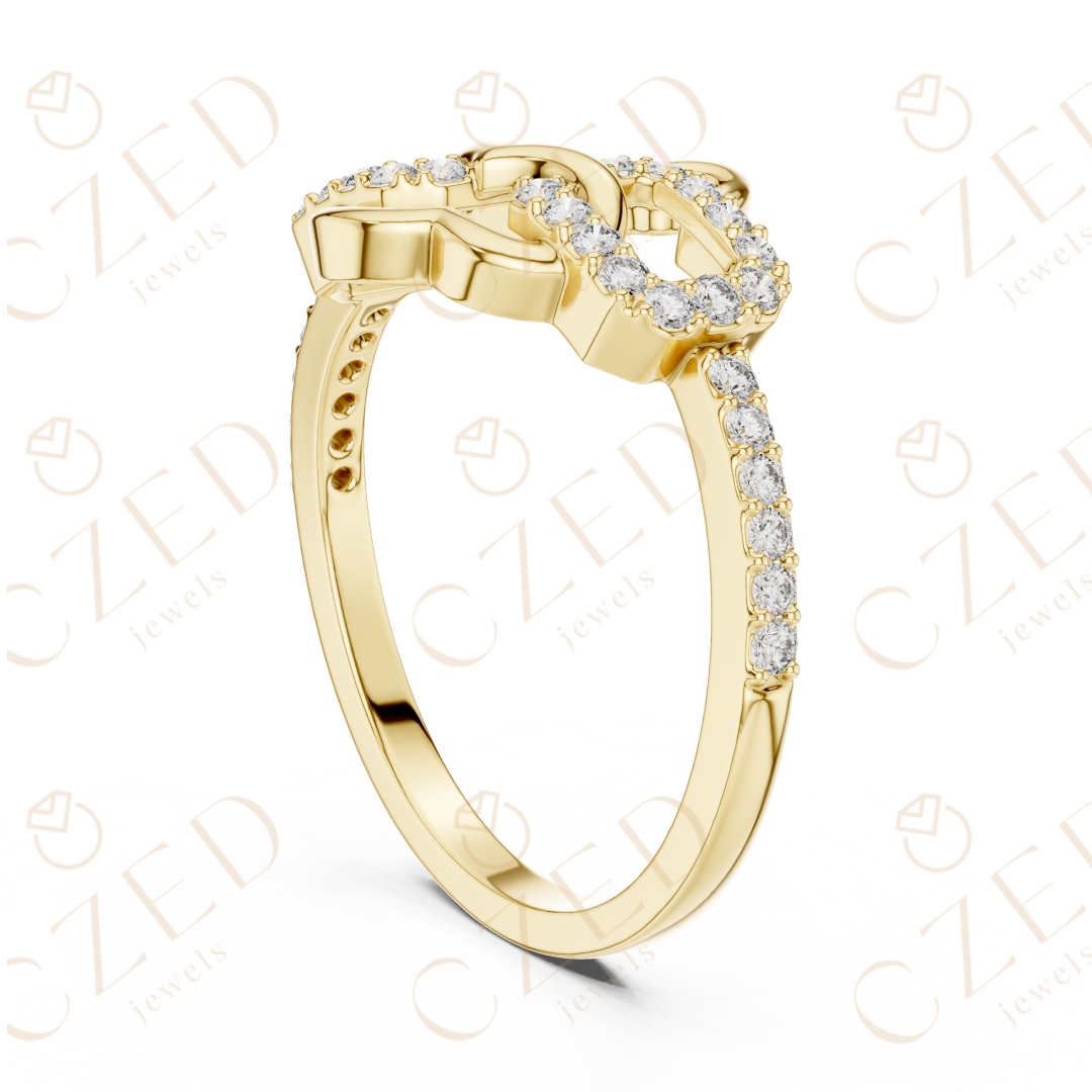 Round Cut Diamond Chain Heart Link Band Ring