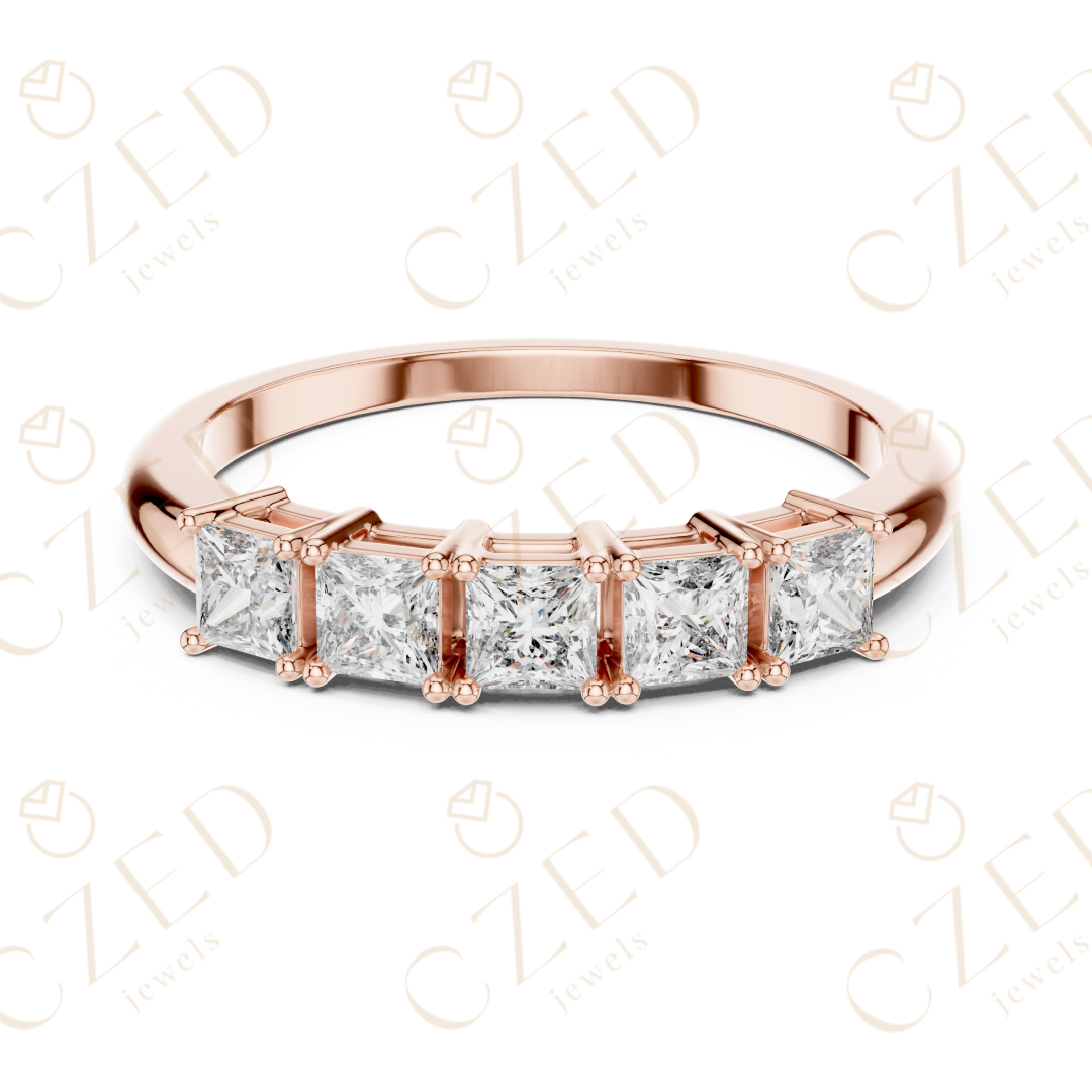 Princess Cut Five Stone Diamond Band with Elegant Linear Design