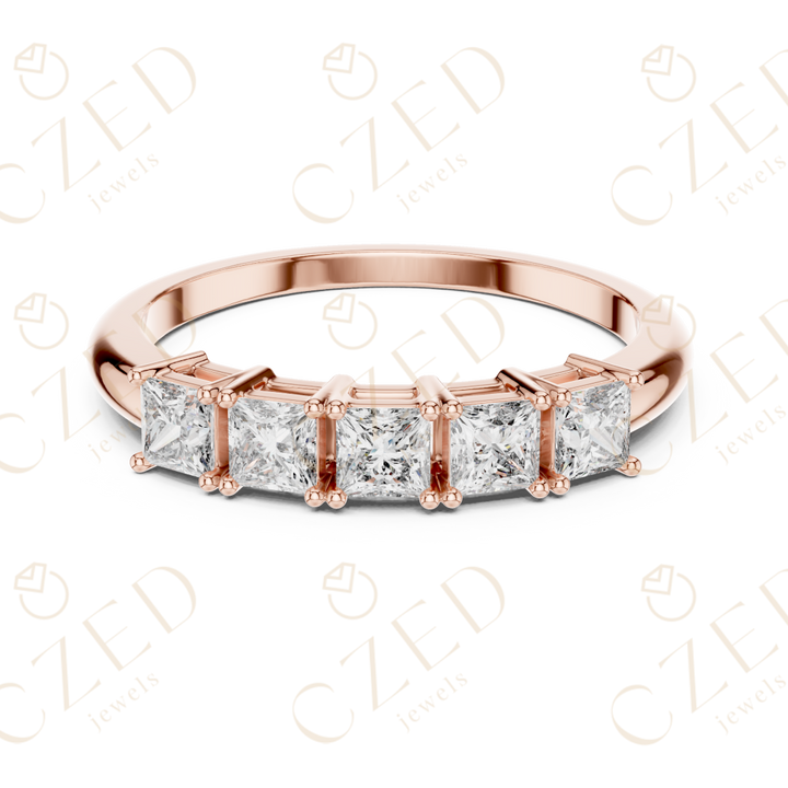 Princess Cut Five Stone Diamond Band with Elegant Linear Design