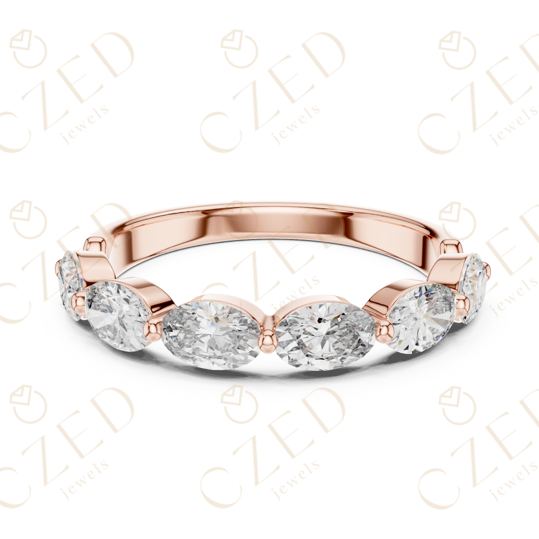 Oval Cut Diamond Half Eternity Band with Prong Set Oval Diamonds