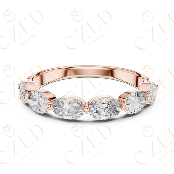 Oval Cut Diamond Half Eternity Band with Prong Set Oval Diamonds