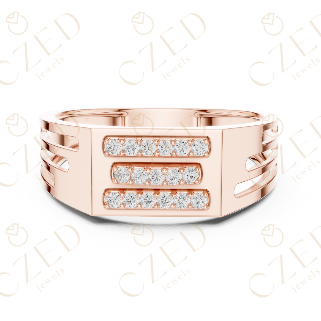Round Cut Diamond Triple Row Panel Band Ring