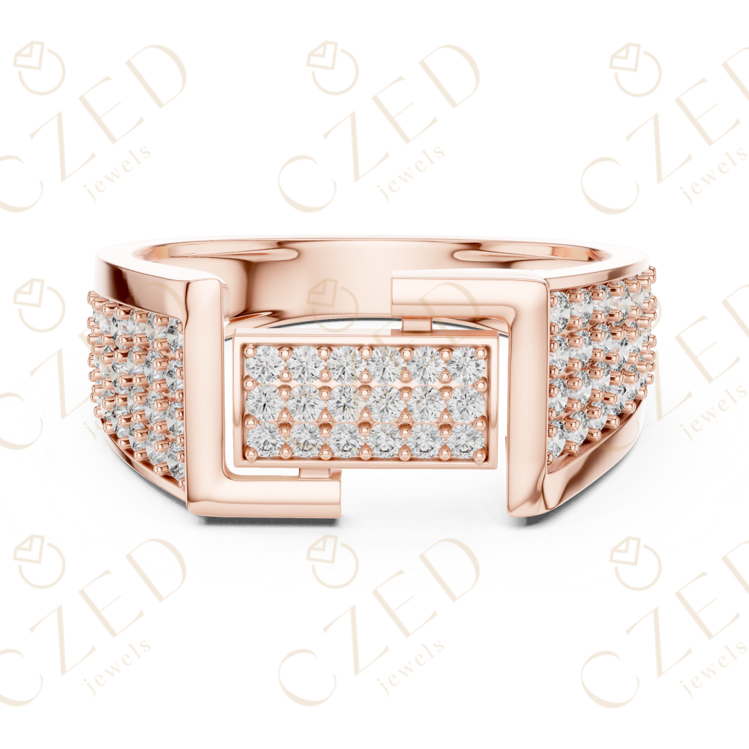 Round Cut Diamond Pavé Panel Men’s Band with Structured Frame