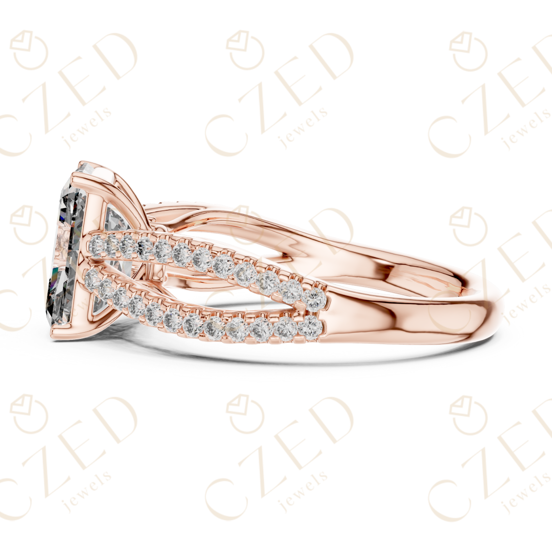 Radiant Cut Diamond Solitaire Ring with Pavé Set Split Shank