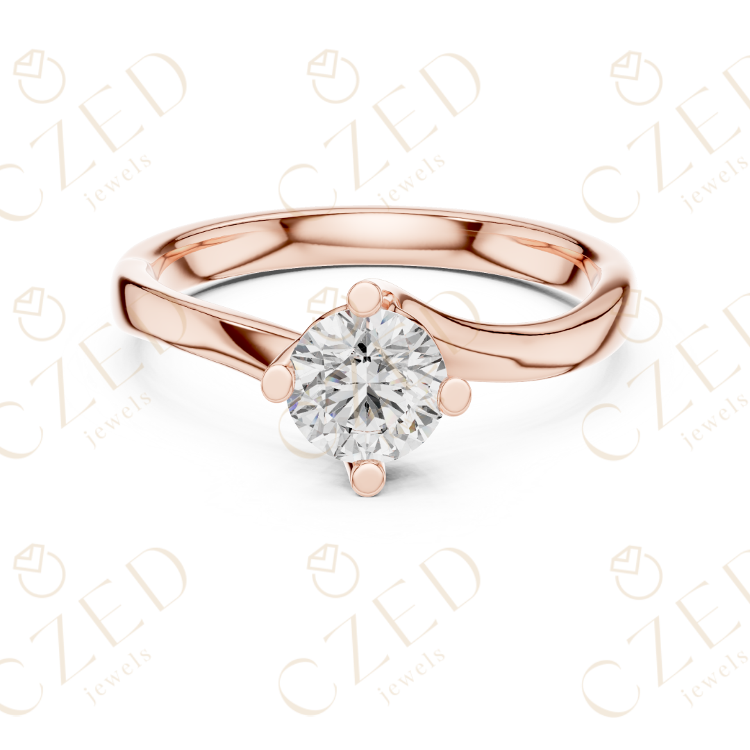 Round Brilliant Solitaire Diamond Ring with Sculpted Twist Band