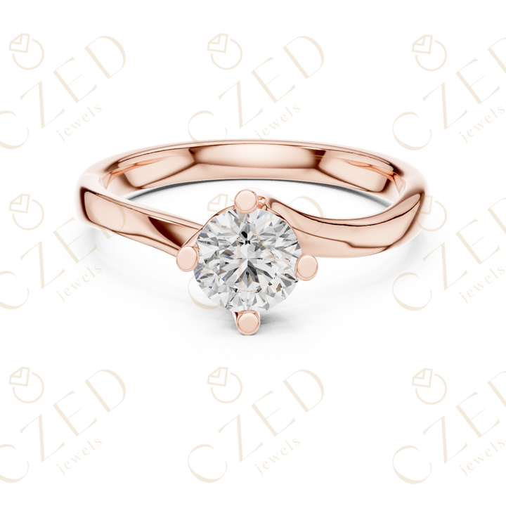 Round Brilliant Solitaire Diamond Ring with Sculpted Twist Band