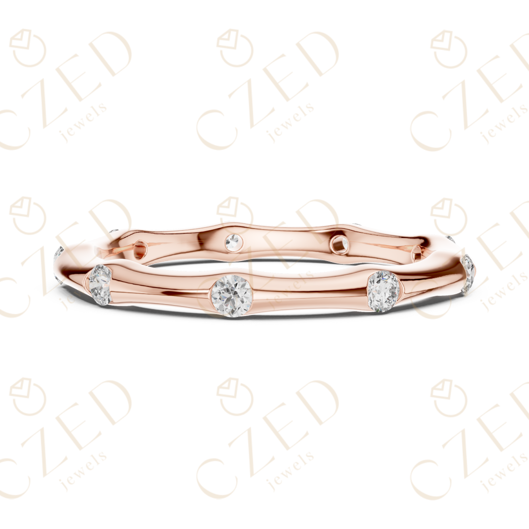 Round Brilliant Bezel-Set Diamond Station Band with Timeless Symmetry