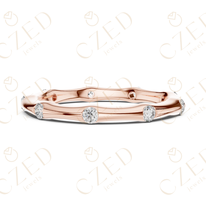 Round Brilliant Bezel-Set Diamond Station Band with Timeless Symmetry