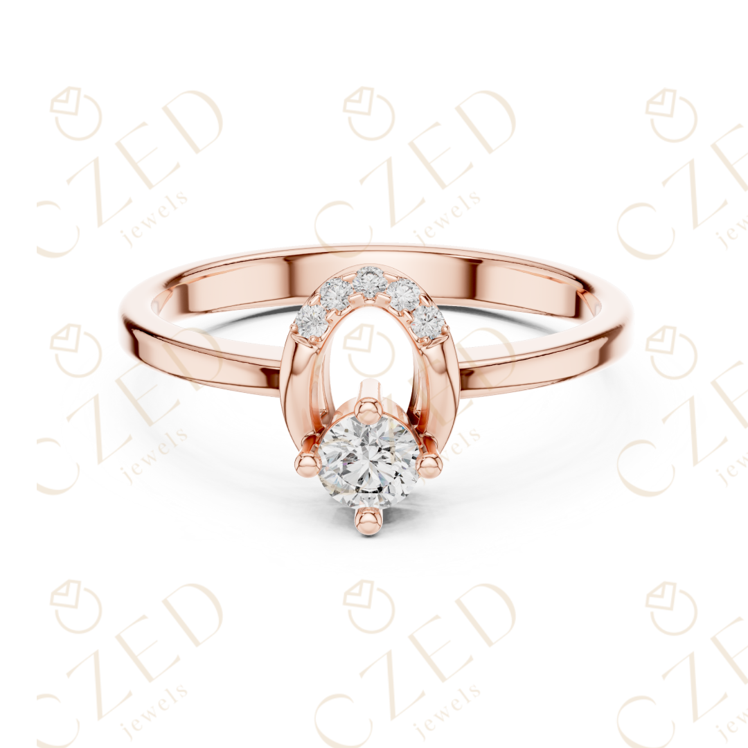 Round Brilliant Solitaire Diamond Ring with Arched Side Accent