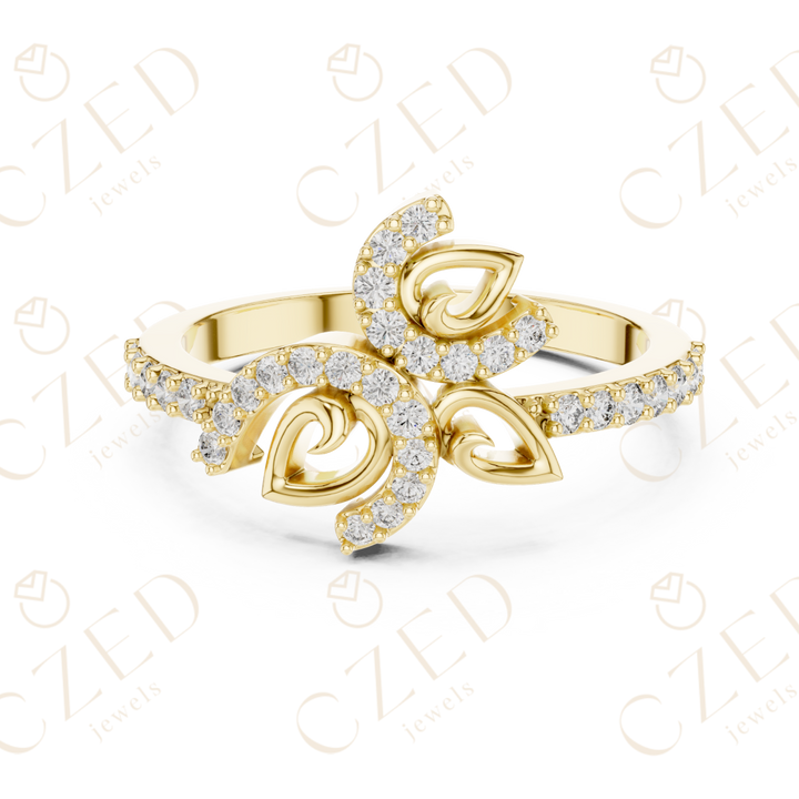 Round Cut Diamond Floral Leaf Halo Ring