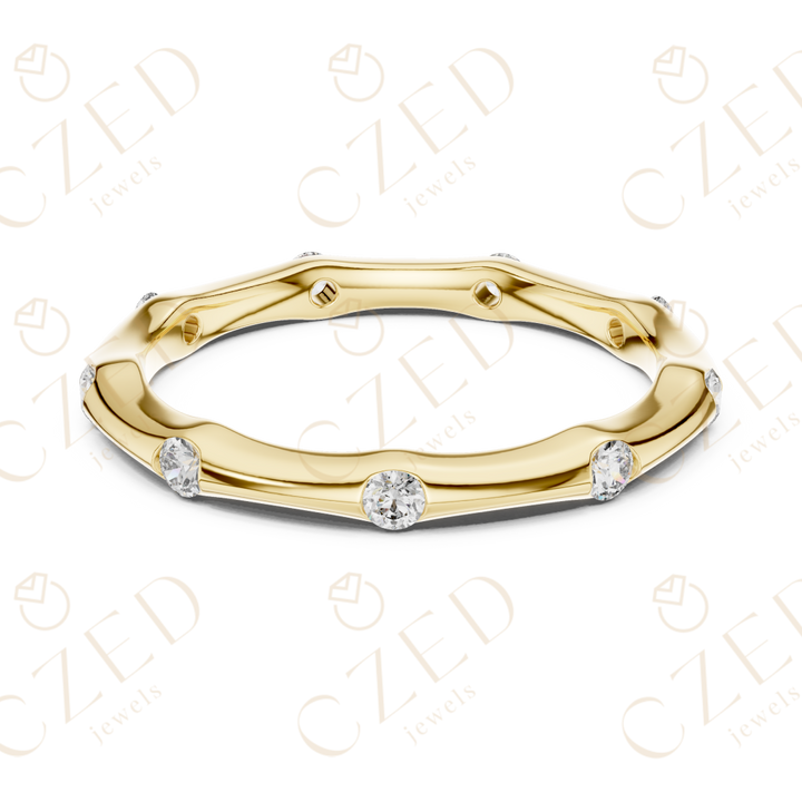 Round Brilliant Bezel-Set Diamond Station Band with Timeless Symmetry