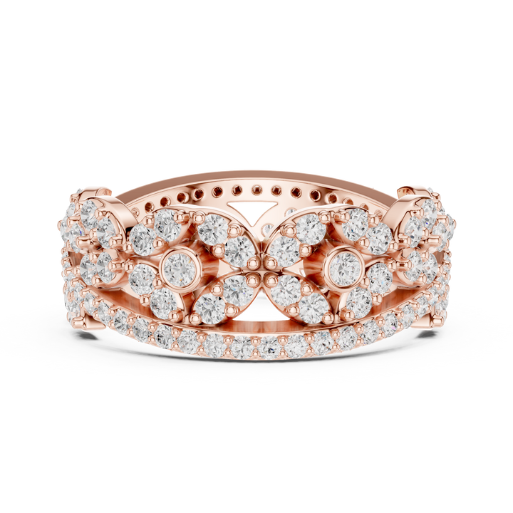 Luxury celebration ring featuring decorative gemstone centerpiece.