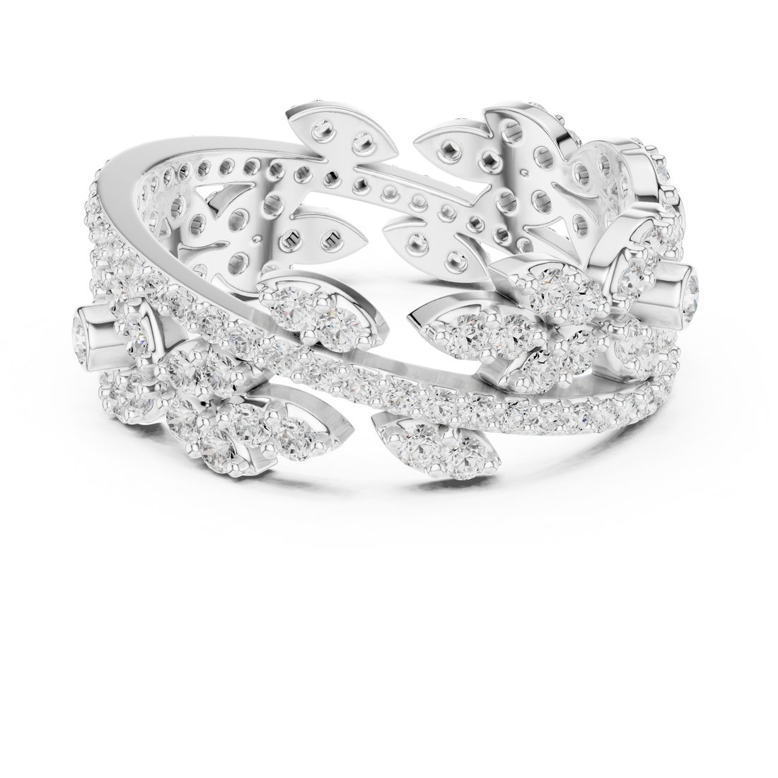 Modern three-stone diamond ring symbolizing past present and future with elegant design.