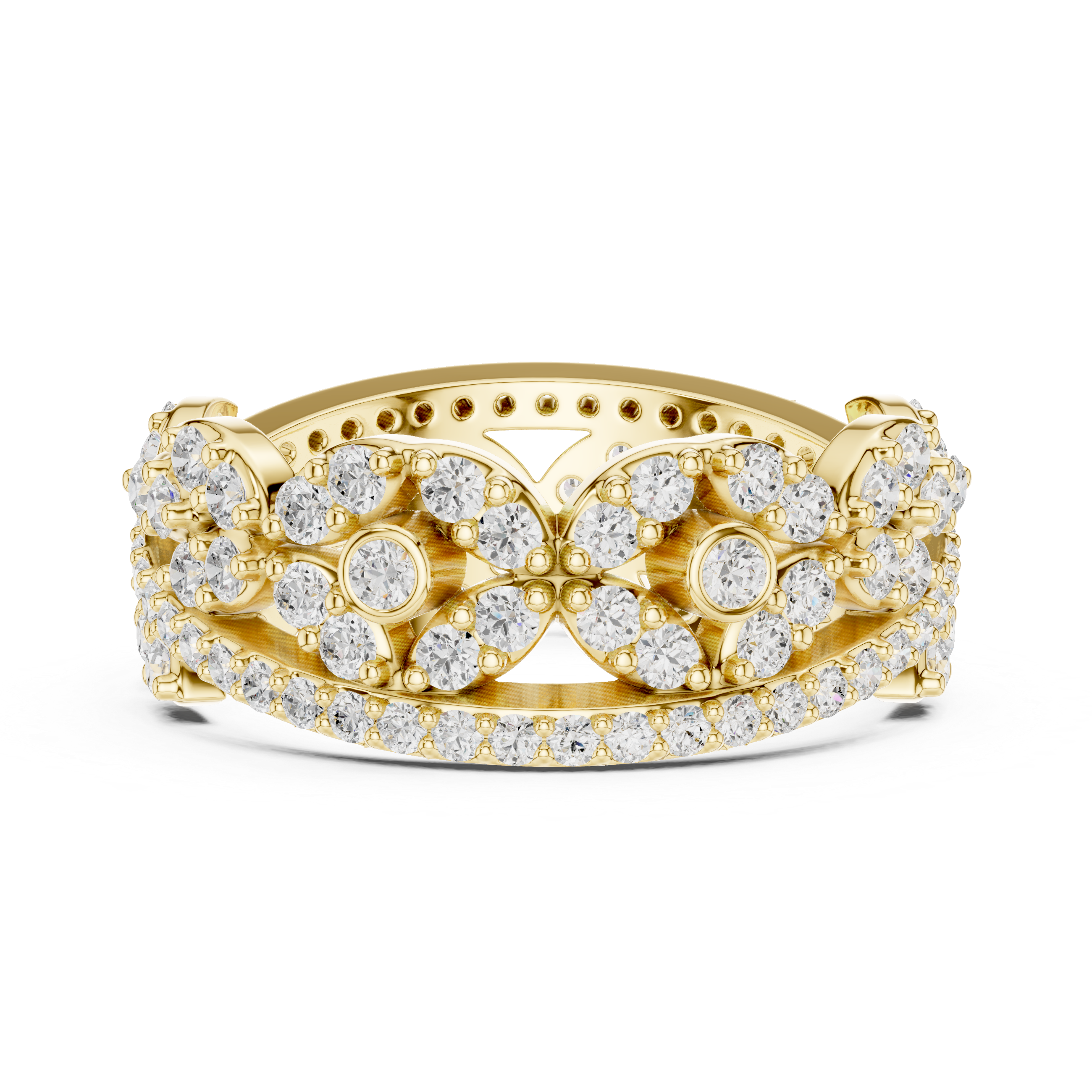 Luxury cluster diamond ring featuring multiple small stones forming dazzling centerpiece.