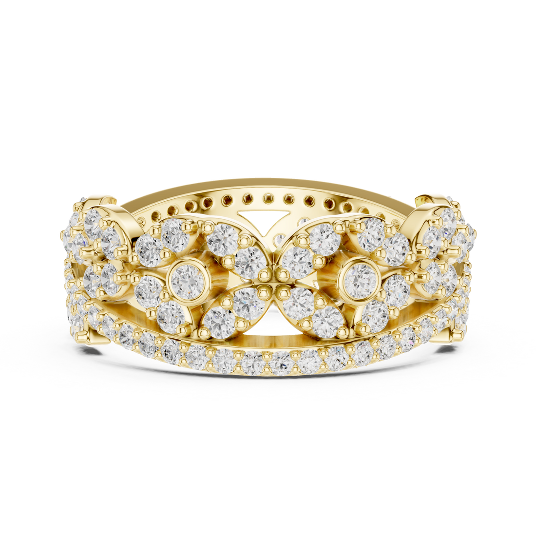 Luxury cluster diamond ring featuring multiple small stones forming dazzling centerpiece.